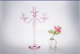 Pink Three Poster Glass Candle Holder for Wedding Decoration
