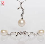925 Silver Jewelry Sets with Freshwater Pearls and CZ (ES1321)