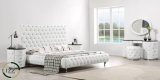 White Leather Headborad Tufted Button Bedroom Bed