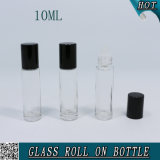 Clear Glass Roll on Bottle with Glass Balls and Black Aluminium Caps