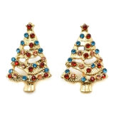 Christmas Trees Crystal Casting Alloy Stud Earrings in Plating Gold