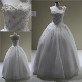 One Shoulder Heavy Beading Bodice Ball Gown Bridal Wedding Dresses