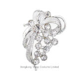 Ribbon Brooch Bridal Bouquet Rhinestone Crystal Brooches Women Pin Silver Color Simulated Pearl (BR-11)