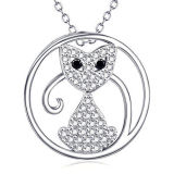 CZ Crystal Cute Kitten Cat Animal Necklace 925 Sterling Silver