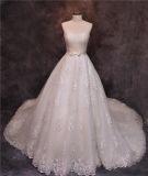 Strapless Beads Crystal Long Train Bridal Wedding Dress Gowns for Wedding