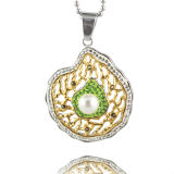 CZ Stone Pave Jewelry Real Gold Plated Flower Pendant Necklace Wholesale