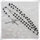 Simple Wooden Rosary Beads Style Cross Necklace (IO-cr244)