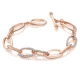 Gold Plated Clear Crystal Chain Link Rhinestone Fashion Bangles for Girls