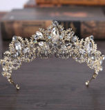 Baroque Luxury Big Rhinestone Bridal Crown Tiaras Light Gold Crystal Tiara for Bride Crown (EC13)