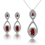 Ruby Cubic Zirconia Bridal Pendant Necklace Fashion Crystal Jewelry Set