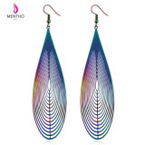 New Stainless Steel Colorful Hollow Long Water Drop Design Women's Earrings