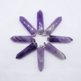 Natural Gemstone Amethyst Crystal Pillar Charms Necklaces Pendants