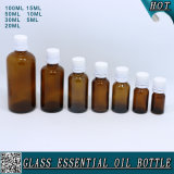 Amber Glass Essential Oil Bottle with White Child Proof Plastic Cap