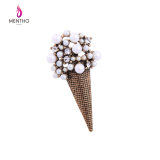 Hot Sale Retro Personal Inlaid Pearl and Rhinestone Ice Cream-Shaped Alloy Brooch