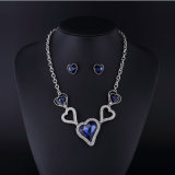Fashion Sapphire Crystal Heart Style Gold Plating Jewellery Necklace Set