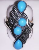 New Design Silver Ring with Round and Pear Cut Turquoise