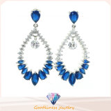 High Quality Fashion Jewelry Blue Colors Rhodium Plated Crystal Water Drop Earring Silver Jewelry (E6404)