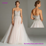 Encrusted Bead Natural Waist Bodice Rose Tulle Wedding Dress