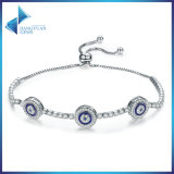 Round Blue Clear Zircon Crystal 925 Sterling Silver Jewelry Bracelet