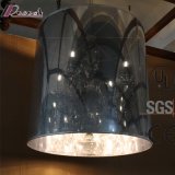 European Restaurant Decorative Chrome Columnar LED Pendant Lamp with Crystal Drop