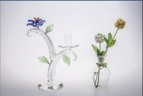 Clear Single Poster Glass Candle Holder for Wedding Decoration with Color Glass Flower