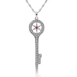 Good Quality 925 Sterling Silver Key Pendant Zircon Necklace