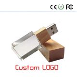 Custom 3D Logo Transparent Crystal + Wooden USB 2.0 Memory Stick Flash Drive