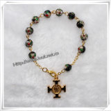 Classic Cloisonne Bead Rosary Bracelet, Black Rosary Bangle (IO-CB078)