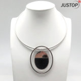 Silver Color Statement Necklace with Round Oval Pendant for Women