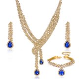 Luxury 3 Items Women Gold Plated Blue Stone Fashion Jewelry Set
