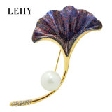 Purple Leaf Crystal Pearl Scarf Suit Pin Brooches for Women