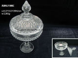 Crystal Machine-Made Glass Candy Jar with Diamond Design (J-HG07)