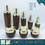 Amber Coloured Cosmetics Glass Cream Jar and Glass Bottle with Shining Gold Lid