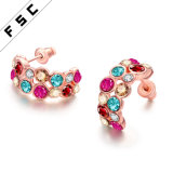 Rose Gold Plated Girl's Multicolor Crystal Inlaid Ear Stud Earrings