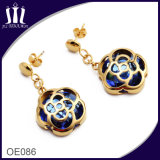Hypo-Allergenic Stainless Steel Rose Hollow out Sapphire Earrings