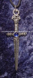 Pewter Medieval Excalibur Sword Athame Pendant (with colorful crystal)