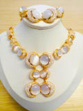 Fashion Jewelry Wedding Crystal Gold Plated Cat Eye Jewelry Set