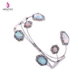 Retro Elegant Bright Gemstone and Diamond-Studded Alloy Open Cuff Bracelet