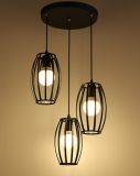 Nordic Style Retro Wrought Iron Pendant Lamp with Oval Lampshade and 3 Lamps