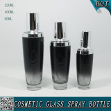 Black Colored Cosmetic Glass Lotion Bottle with Shinny Silver Lids