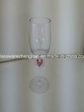 Crystal Champagne Glass with Red Heart for Valentine's Day