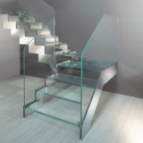 Stainless Steel Tempered Glass Railing and Glass Tread Straight Staircase