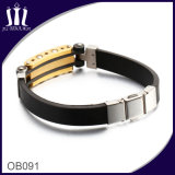 Silicone Bracelet with 2 Tone Stainless Steel ID Tag for Men