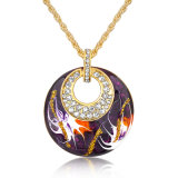 Purple Enamel Round Pendant Gold Chain Zinc Alloy Custom Jewelry Necklaces