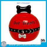 Red Small Ceramic Glazed Dog Pet Treat Jar