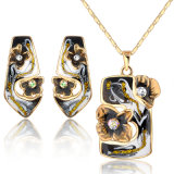 China Blue and White Porcelain Crystal Enamel Gold Plated Jewelry Set