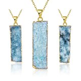 Fashion Jewelry Cyan Natural Crycal Rectangle Pendant Gold Necklace