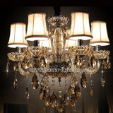 6-Lights Traditional Residential Brown Crystal Ceiling Chandelier Lamp Lighting for Living Room, Dia560mm