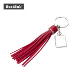 Sublimation Square Keychain W/ Long Fashion Trimming Tassels (Red)