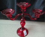Painting Red Glass Candle Holder with Three Poster for Home Decoration